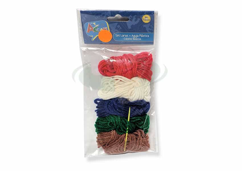 Set lana surtida 5 colores con aguja plástica ARTANDCRAFT