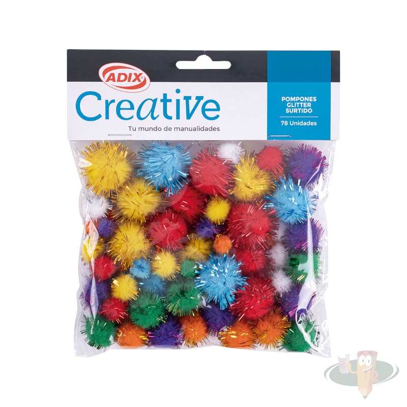 Pompones glitter 78un colores variados ADIX-CREATIVE