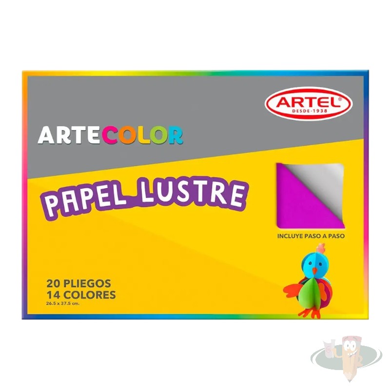 Estuche de papel lustre 20 pliegos 14 colores ARTEL