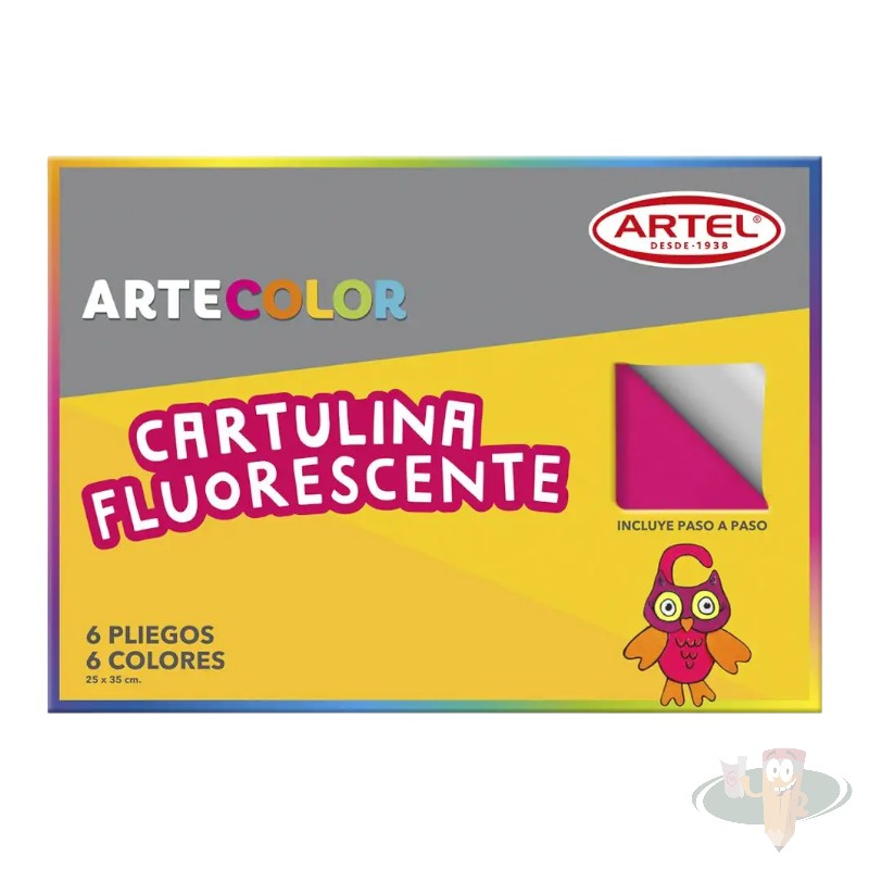 Estuche de cartulina fluorescente 6 pliegos 6 colores ARTEL