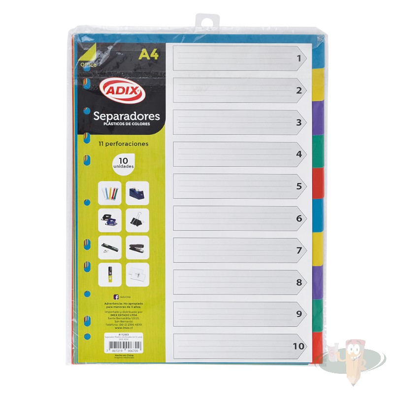 Separadores vinil carta/A4 10 divisiones ADIX