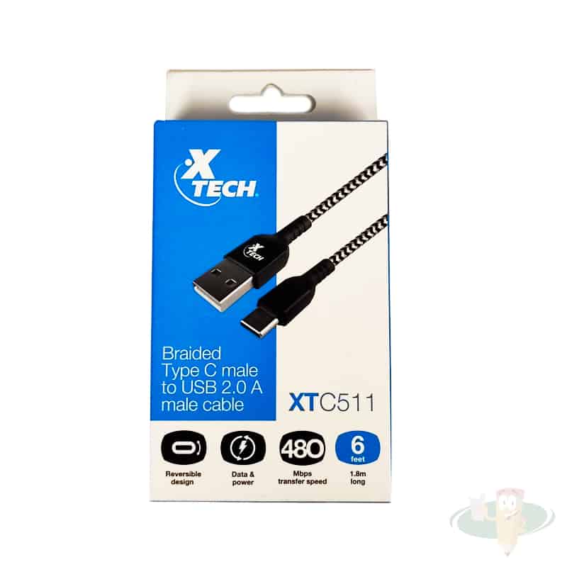 Cable tipo c a usb macho 2.0 para datos y carga 1.8m de longitud XTECH