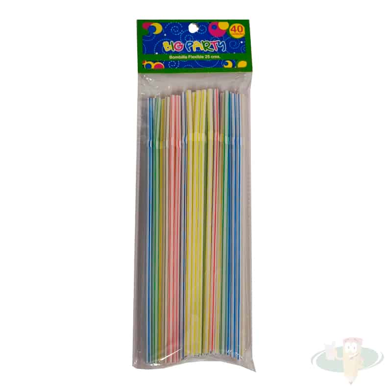 Bombilla flexible blanca rayas colores 40un BIG PARTY