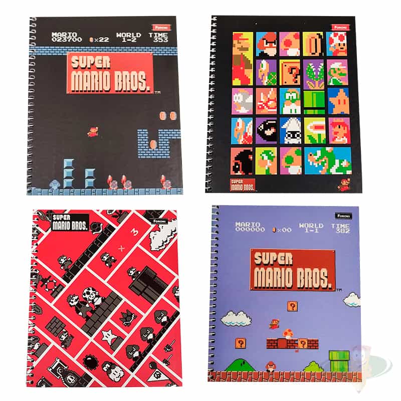 Cuaderno book Mario bross 17 x 21 cm 120 hojas triple materia cuadro 7mm FORONI