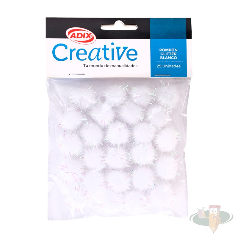 Pompones glitter blanco 2cm 25un ADIX