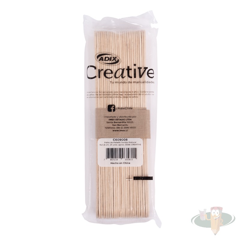 Palo de helado natural jumbo baja lengua 25un ADIX CREATIVE