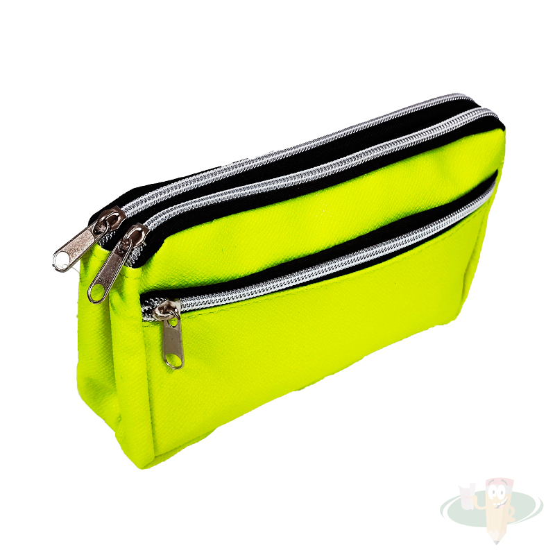 Estuche escolar triple cierre amarillo fluor ADIX