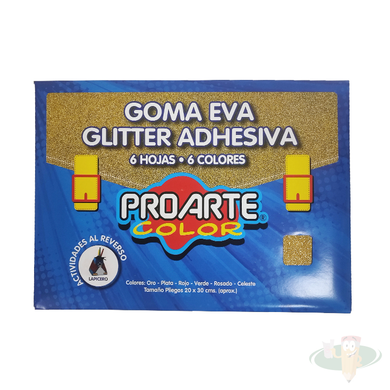 Estuche goma eva glitter adhesiva 6 pliegos 6 colores PROARTE