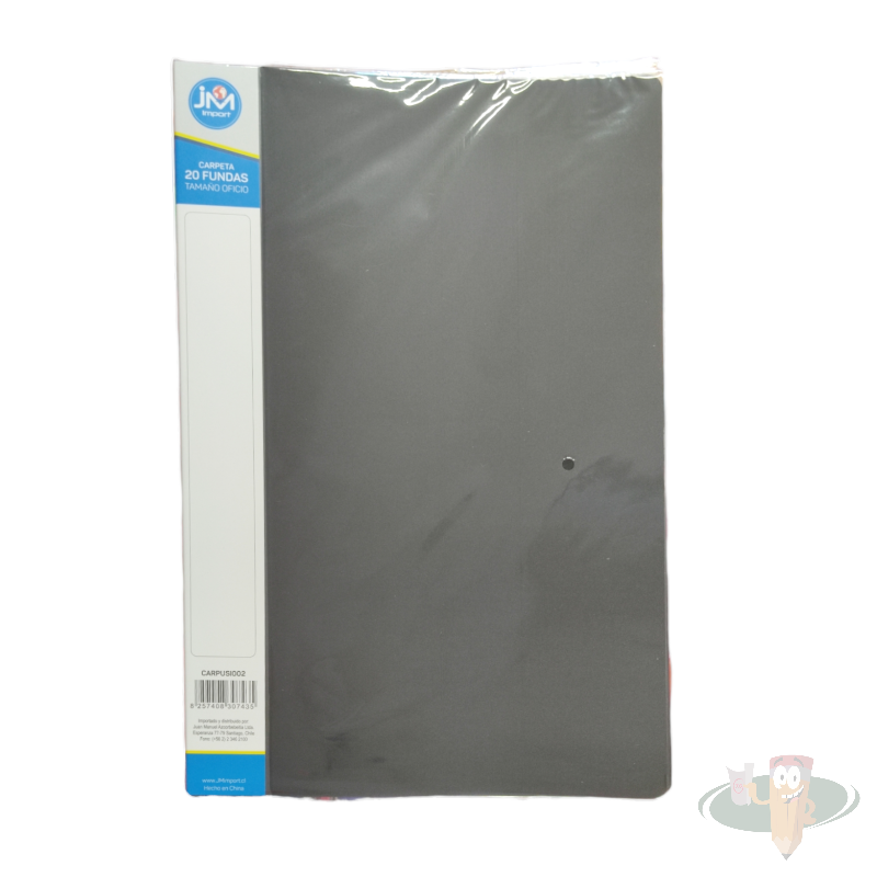 Carpeta vinil oficio negro con 20 fundas JM