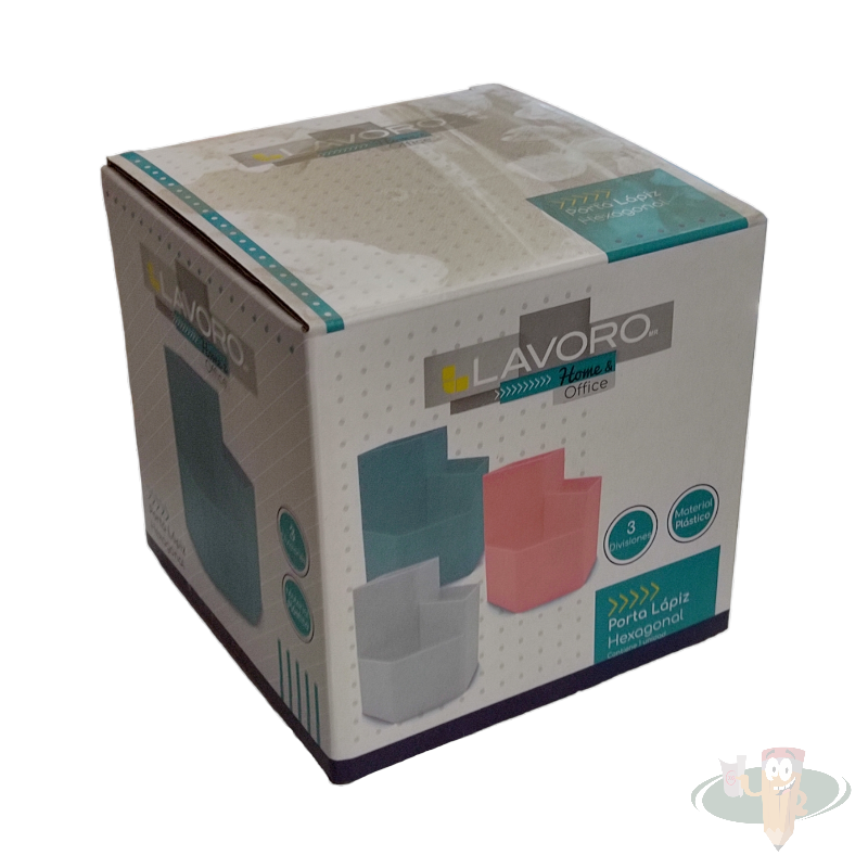 Porta lápices hexagonal 3 compartimientos celeste LAVORO - Imagen 3