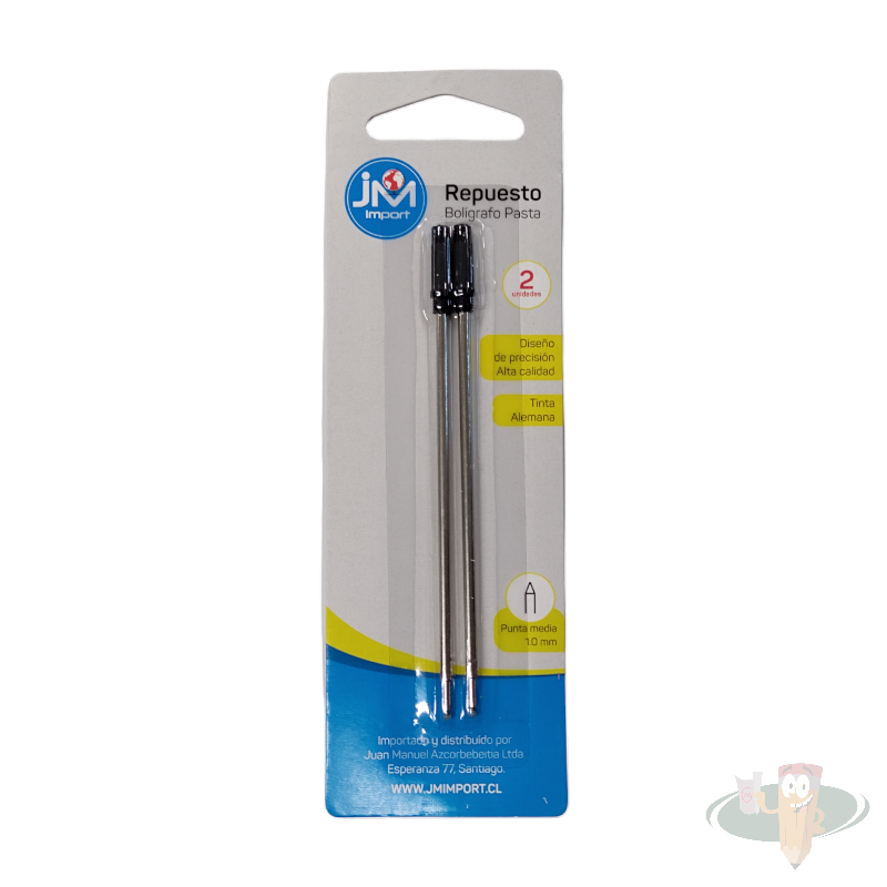 Repuesto bolígrafo pasta tipo parker 1.0mm 2un negro JM