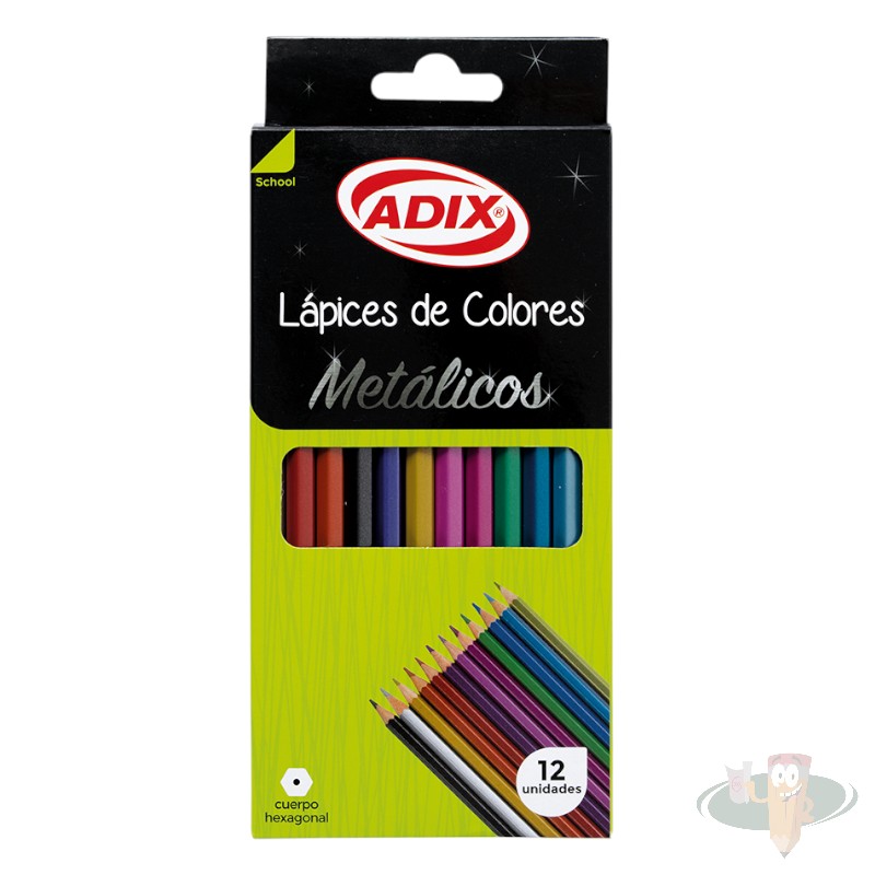 Lápices de madera 12 colores metálicos hexagonal ADIX