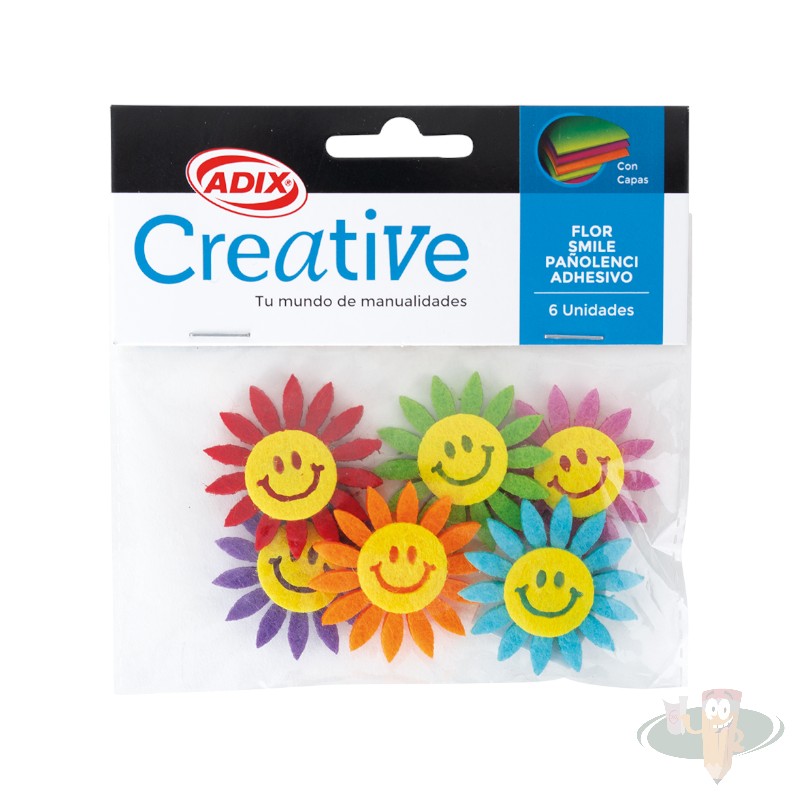 Figura flor smile pañolenci adhesivos 6un ADIX-CREATIVE