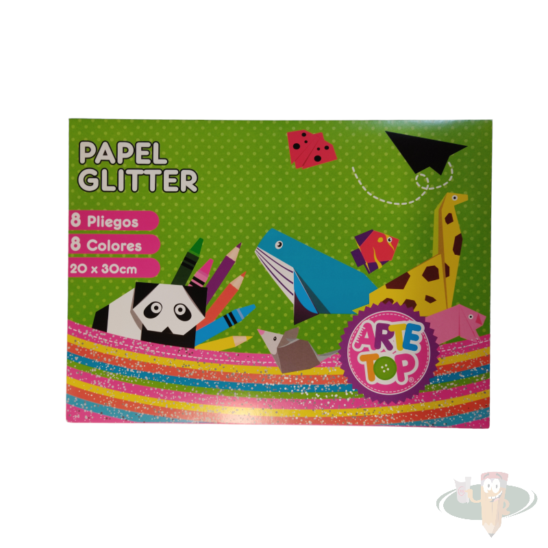 Estuche papel glitter 8 pliegos 8 colores 20x30cm ARTETOP