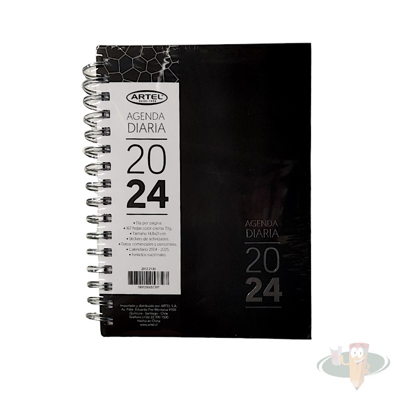 Agenda diaria 2024 167 hojas diseño black ARTEL