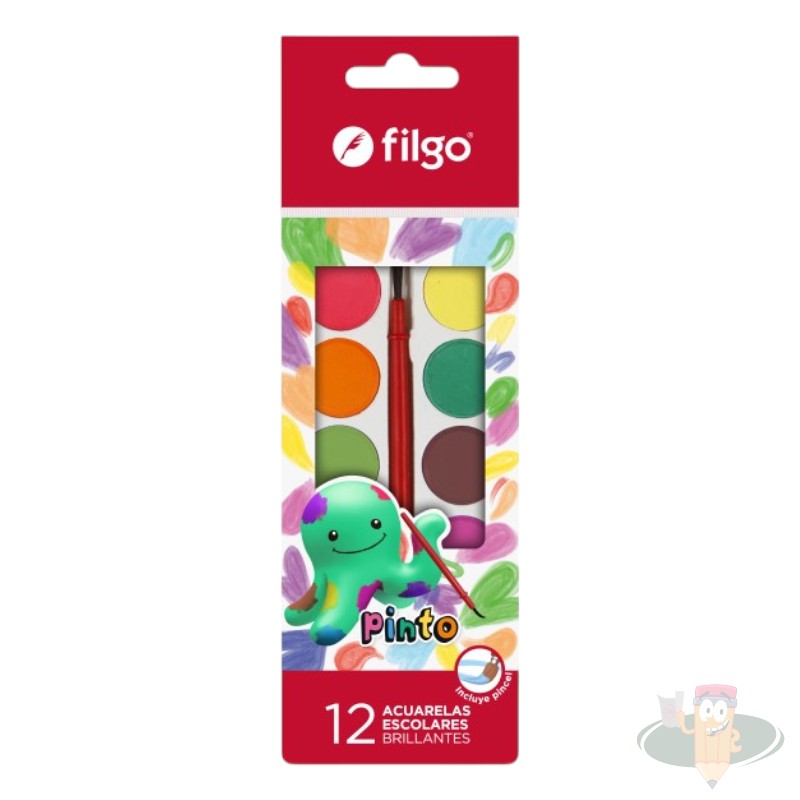Acuarela 12 colores 20mm con pincel FILGO